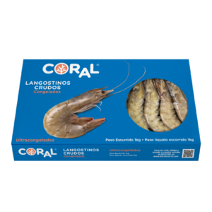 Langostino entero (HOSO) crudo congelado marca CORAL